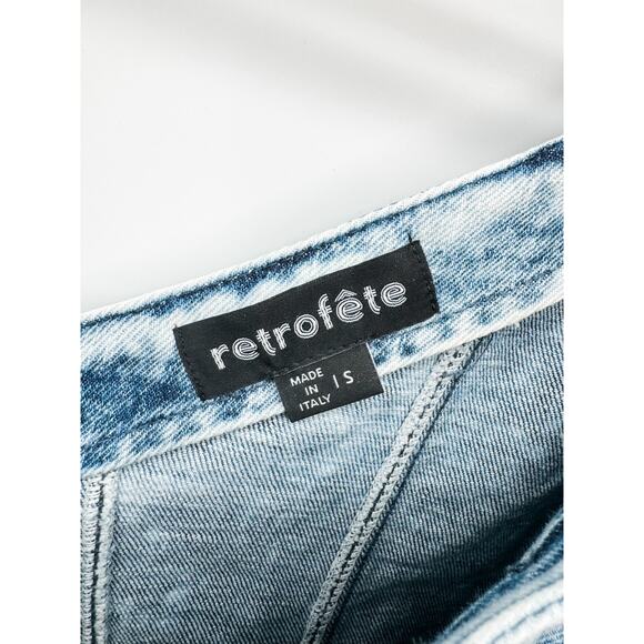 Retrofete Reyna Romper Denim Light Blue Shorts Tie Dye Acid Wash Size Small - Picture 6 of 12